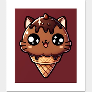 chocolate ice cream kitty cone Posters and Art